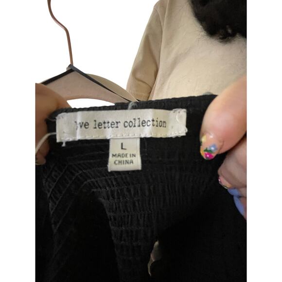 Love Letter Collection Boho Black Front Tie Cropped Blouse Stretchy L Cottage - Picture 5 of 5